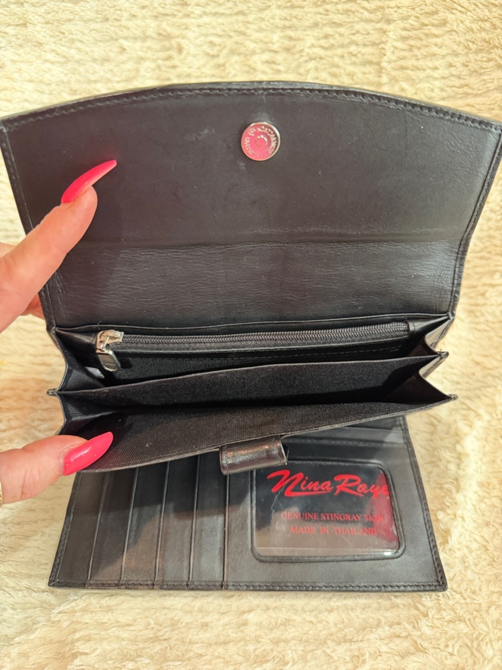Black Stingray Leather Tote with Matching Wallet - Picture 9 of 14